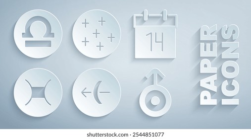 Set Sagittarius zodiac, Calendar, Gemini, Symbol Uranus, Full moon and Libra icon. Vector