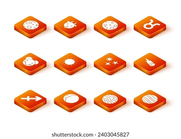 Set Sagittarius zodiac, Eclipse of the sun, Rat, Sun, Planet Venus, Falling star, Jupiter and Comet falling down fast icon. Vector