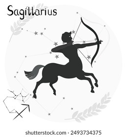 Set of Sagittarius zodiac minimal style in dark gray tone.