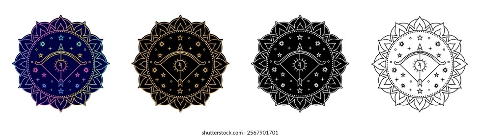 Set of Sagittarius zodiac sign  in different design variation.