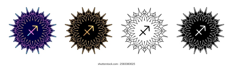 Set of Sagittarius zodiac sign  in different design variation.