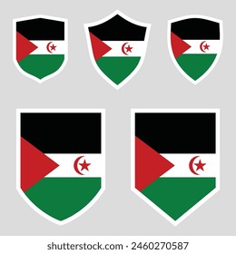 Conjunto de bandera saharaui_Arab_Democratic_Republic en forma de escudo