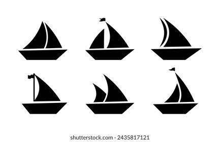 Set of sail boat vector icons. Black silhouette with sailboat.