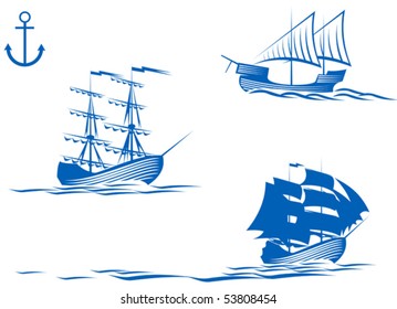 Set of sail ships isolated on white for design. Jpeg version also available