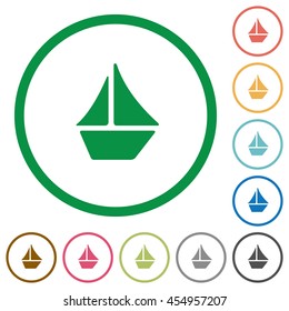 Set of Sailboat color round outlined flat icons on white background
