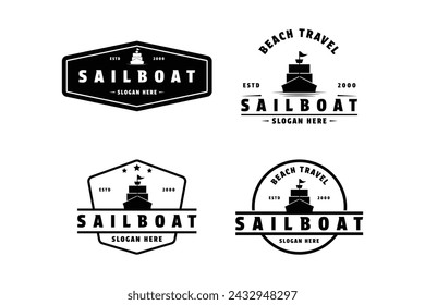 Set of sailboat front silhouette vector vintage logo design label and badge