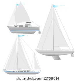 Set sailing boat floating. Vector illustration.