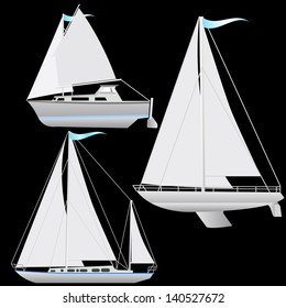 Set sailing boat floating. Vector illustration.