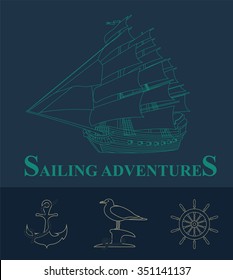 Set of sailing boat and nautical logos. Vector logo templates and badges 