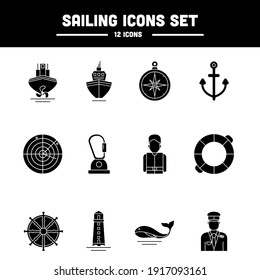 Set Of Sailing Icons In Glyph Style.