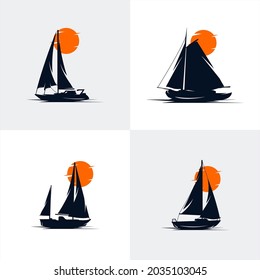 set of sailing ship logo design