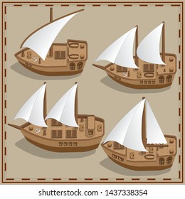 Set of sailing ships. Vector illustration.