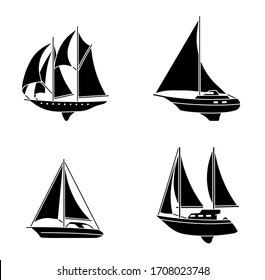 Set of sailing ships. Vintage sailing boats. Vector illustration.