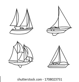 Set of sailing ships. Vintage sailing boats. Vector illustration.