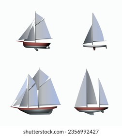 Set of sailing yachts on a white background. Sea transport vector illustration