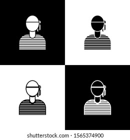 Set Sailor captain icon isolated on black and white background.  Vector Illustration