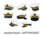 Set of sailor hat collection with different view or angle, Navy Captain