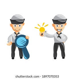 Set of a sailor man cartoon character in different poses. Vector illustration in a flat style 