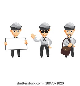 Set of a sailor man cartoon character in different poses. Vector illustration in a flat style 