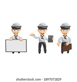 Set of a sailor man cartoon character in different poses. Vector illustration in a flat style 