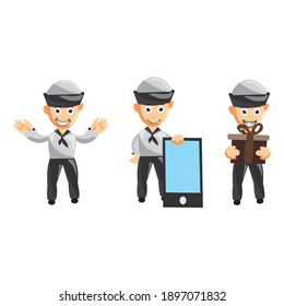Set of a sailor man cartoon character in different poses. Vector illustration in a flat style 