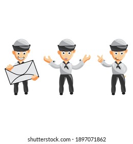 Set of a sailor man cartoon character in different poses. Vector illustration in a flat style 