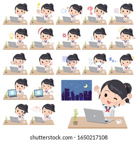 A set of sailor suit girl on desk work.There are various actions such as feelings and fatigue.It's vector art so it's easy to edit.
