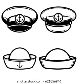 Set of the sailors hat. Design elements for logo, label, emblem, sign, poster, t-shirt. Vector illustration