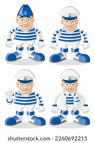 Set of sailors. Isolated on white background. Vector illustration.