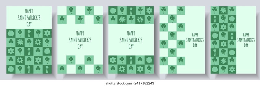 Set Sain Patrisk's Day banner in trendy Geometric style. Happy Patrick Day Geometry card design. Vector illustration can used web and social media poster, greeting card and brochure cover. EPS 10 