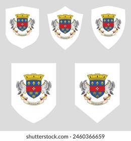 Conjunto de la bandera de San Bartolomé en el marco de la forma del escudo