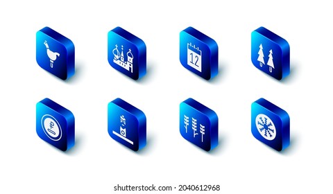 Set Saint Basil's Cathedral, Calendar 12 june, Christmas tree, Snowflake, Wheat, Slavic pagan idol, Rouble, ruble currency and Cockerel lollipop icon. Vector