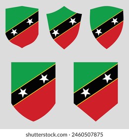 Set of Saint Kitts and Nevis Flag in Shield Shape