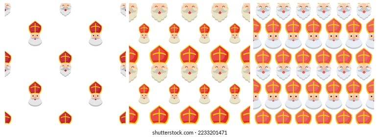 Set of Saint Nicholas Day or Sinterklaas Seamless Pattern with Gift Box and Christmas Template Background Hand Drawn Cartoon Flat Illustration