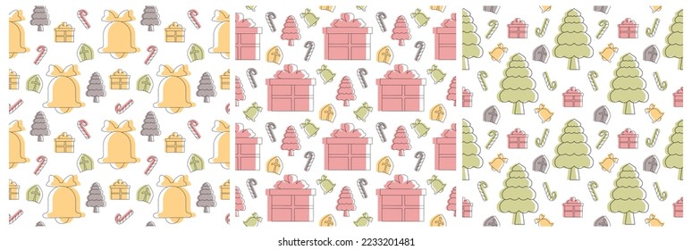 Set of Saint Nicholas Day or Sinterklaas Seamless Pattern with Gift Box and Christmas Template Background Hand Drawn Cartoon Flat Illustration
