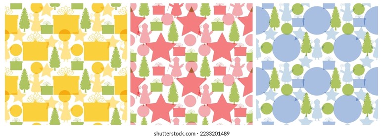 Set of Saint Nicholas Day or Sinterklaas Seamless Pattern with Gift Box and Christmas Template Background Hand Drawn Cartoon Flat Illustration