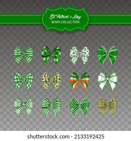 Heilige Patrick Day Bows. Kollektion von Einzelbuchten mit hellbraunen Farben und Dekorationen