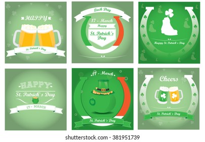Set of saint patrick's backgrounds with text and different objects