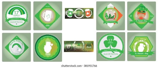 Set of saint patrick's backgrounds with text and different objects