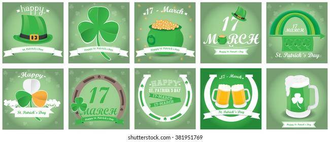 Set of saint patrick's backgrounds with text and different objects