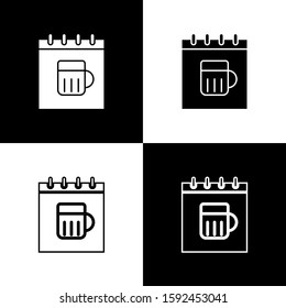 Set Saint Patricks day with calendar icon isolated on black and white background. Four leaf clover symbol. Date 17 March.  Vector Illustration