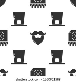 Set Saint Patricks day with calendar, Mustache and beard and Leprechaun hat on seamless pattern. Vector