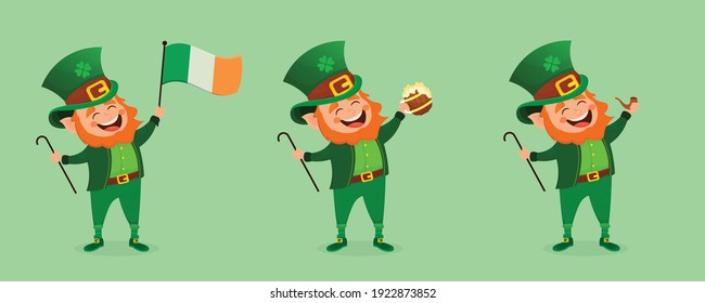 Set of Saint Patrick's day. Cartoon character Leprechaun