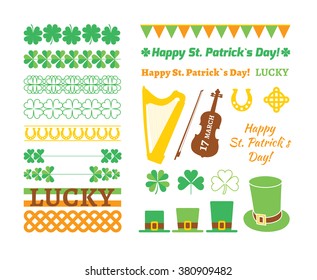 Set of Saint Patrick`s Day design elements.  Vector illustration