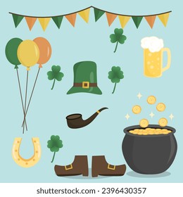 Set of Saint Patrick's Day elements cartoon 