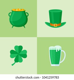 Set of Saint Patrick's day flat style icon. Vector illustration. 