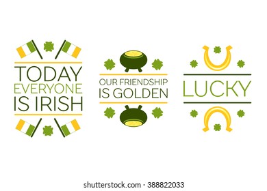Set of Saint Patricks Day Flat Style Typographical Elements. Poster templates with text.