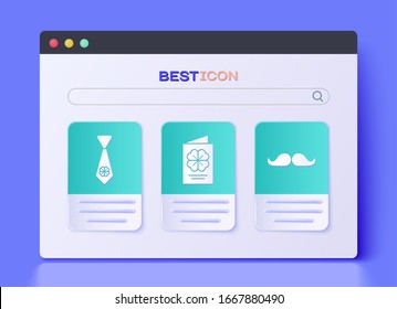 Set Saint Patricks Day flyer, brochure, postcard, Tie with four leaf clover and Mustache icon. Vector