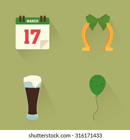 Set of saint patrick's day icons on a green background
