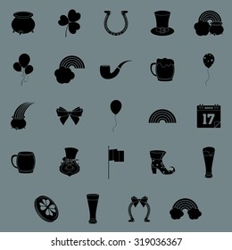Set of saint patrick's day icons on a blue background